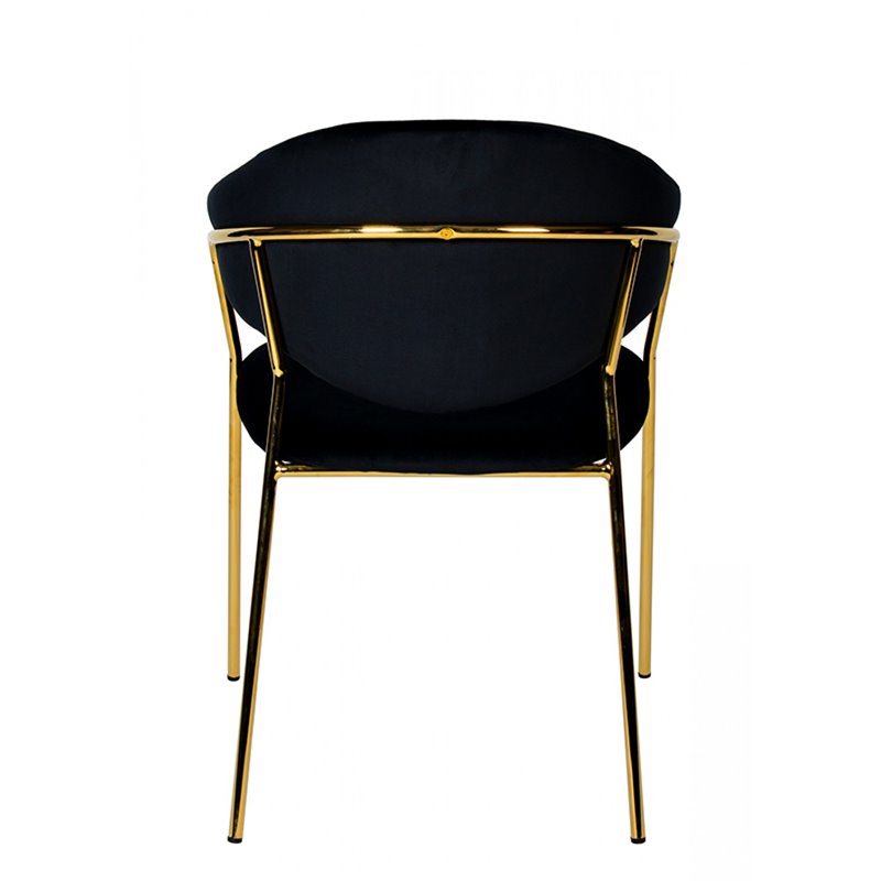 Pemberly Row Set of 2 Black Velvet Steel Dining Chairs with Gold Finish