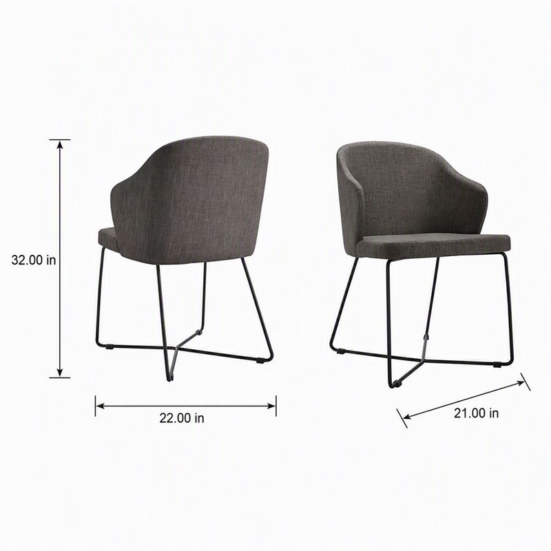 Pemberly Row Set of 2 Modern Gray Dining Chairs with Metal Legs