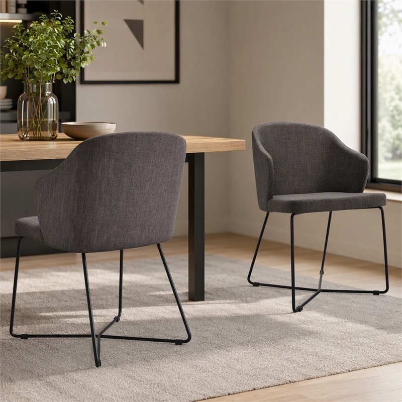 Pemberly Row Set of 2 Modern Gray Dining Chairs with Metal Legs