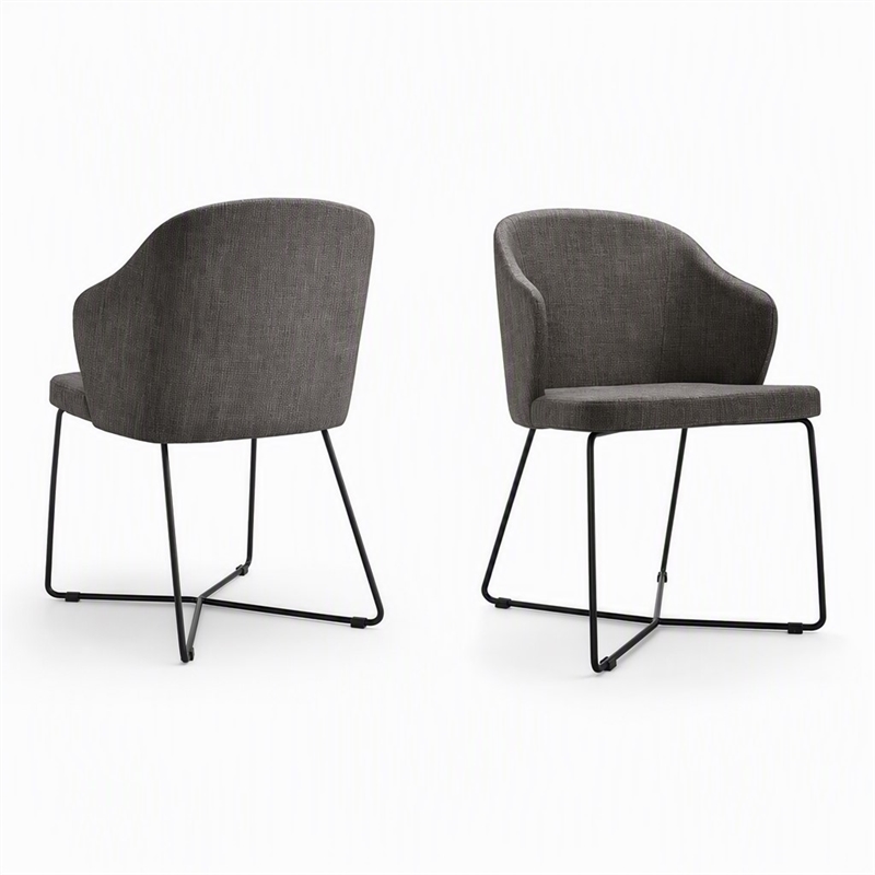 Pemberly Row Set of 2 Modern Gray Dining Chairs with Metal Legs