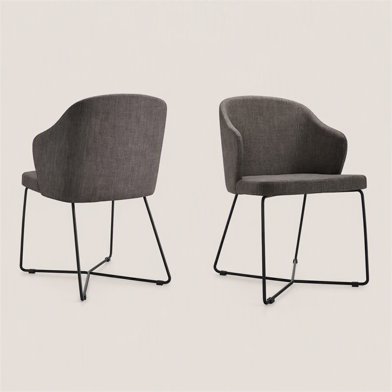 Pemberly Row Set of 2 Modern Gray Dining Chairs with Metal Legs