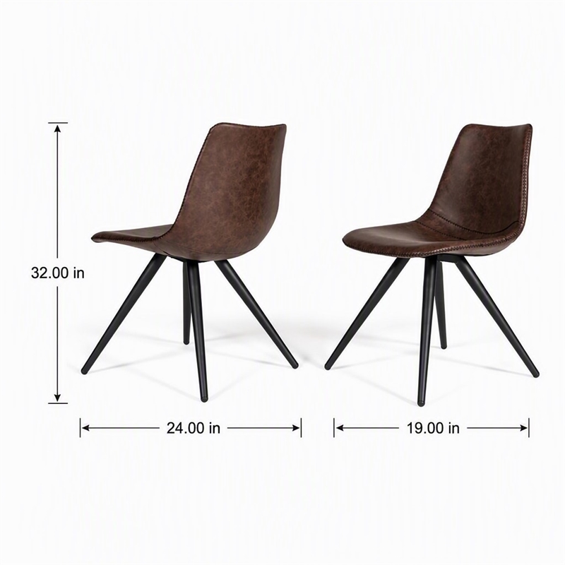 Pemberly Row Set of 2 Modern Faux Leather Dining Chairs in Brown