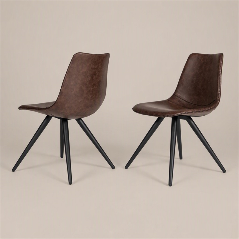 Pemberly Row Set of 2 Modern Faux Leather Dining Chairs in Brown