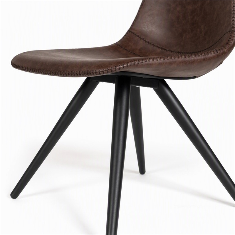 Pemberly Row Set of 2 Modern Faux Leather Dining Chairs in Brown