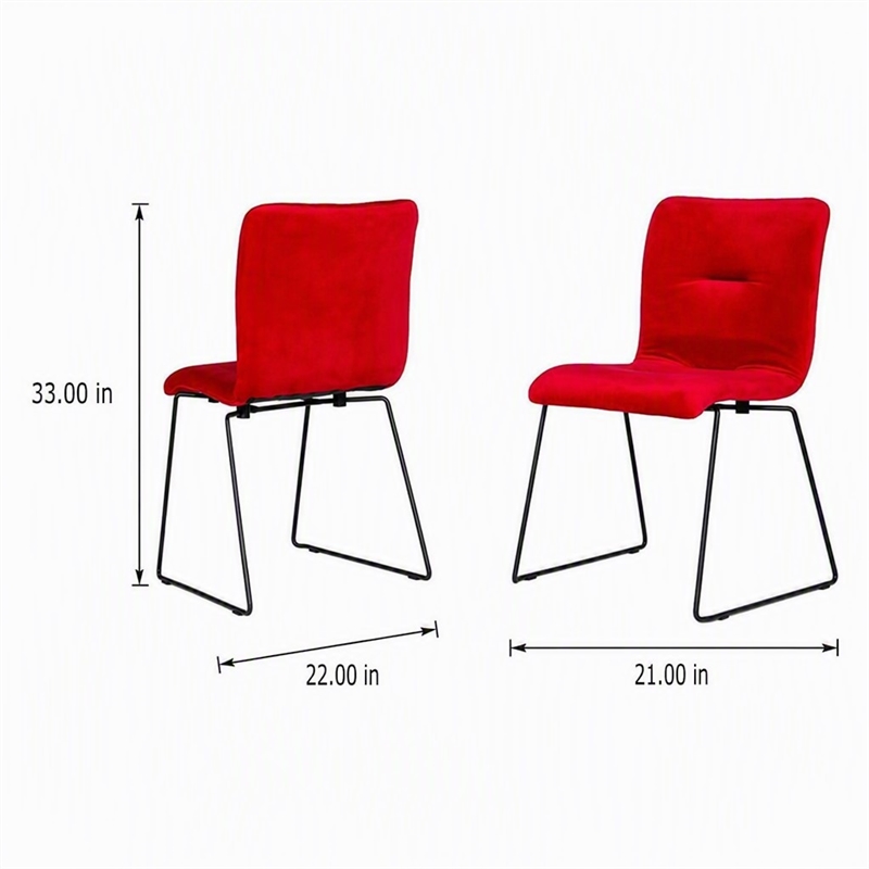 Pemberly Row Modern Velvet Dining Chairs in Red and Black (Set of 2)