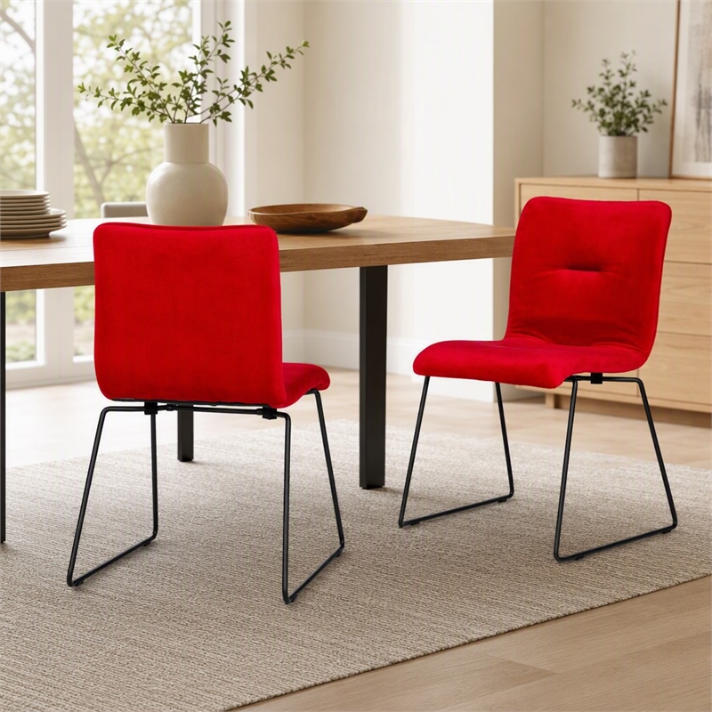 Pemberly Row Modern Velvet Dining Chairs in Red and Black (Set of 2)