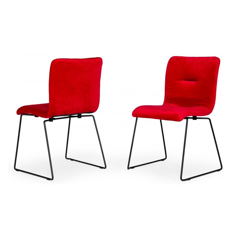 Pemberly Row Modern Velvet Dining Chairs in Red and Black (Set of 2)