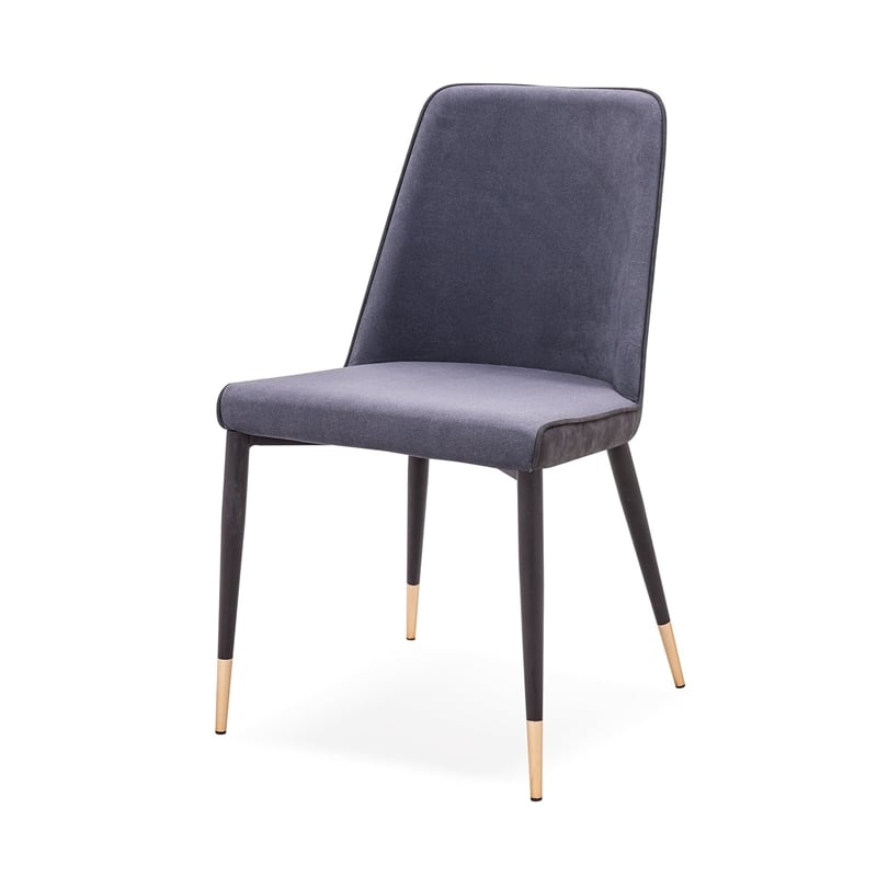 Pemberly Row Faux Leather Dining Chairs in Dark Gray with Gold Base (Set of 2)