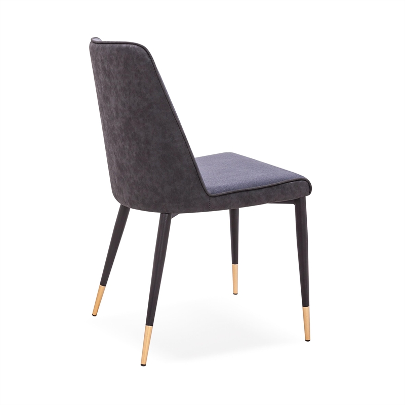 Pemberly Row Faux Leather Dining Chairs in Dark Gray with Gold Base (Set of 2)
