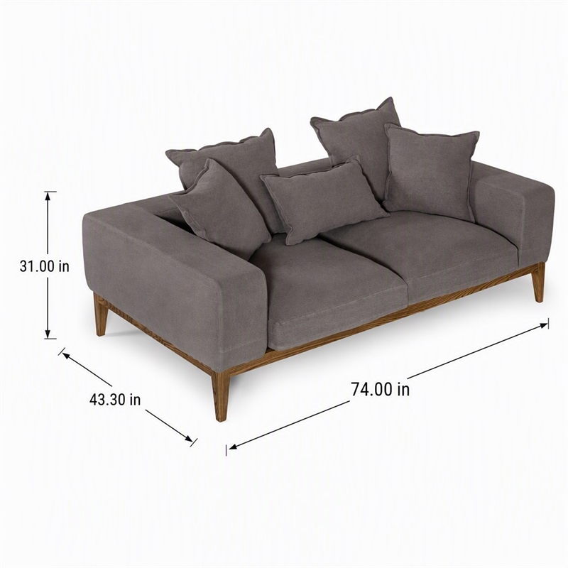 Pemberly Row Linen Fabric & Wood Upholstered Loveseat in Gray and Walnut