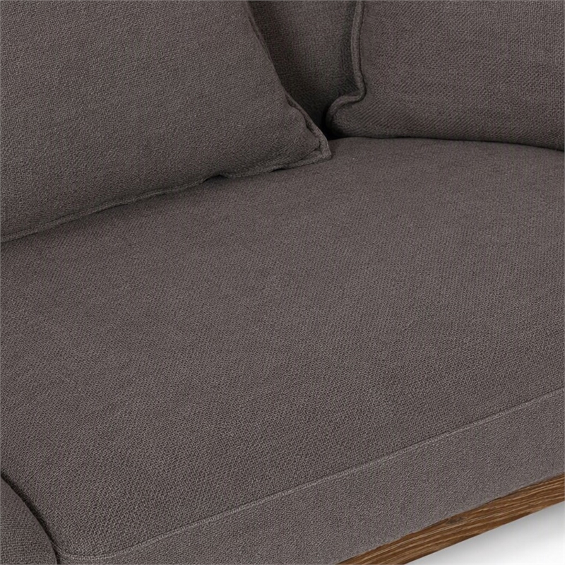 Pemberly Row Linen Fabric & Wood Upholstered Loveseat in Gray and Walnut
