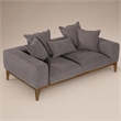 Pemberly Row Linen Fabric & Wood Upholstered Loveseat in Gray and Walnut