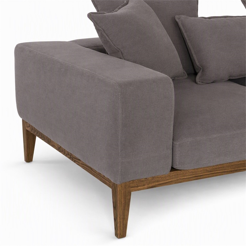Pemberly Row Linen Fabric & Wood Upholstered Loveseat in Gray and Walnut