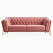 Pemberly Row Diamond Tufted Velvet Sofa with Metal Legs in Salmon Pink