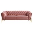 Pemberly Row Diamond Tufted Velvet Sofa with Metal Legs in Salmon Pink