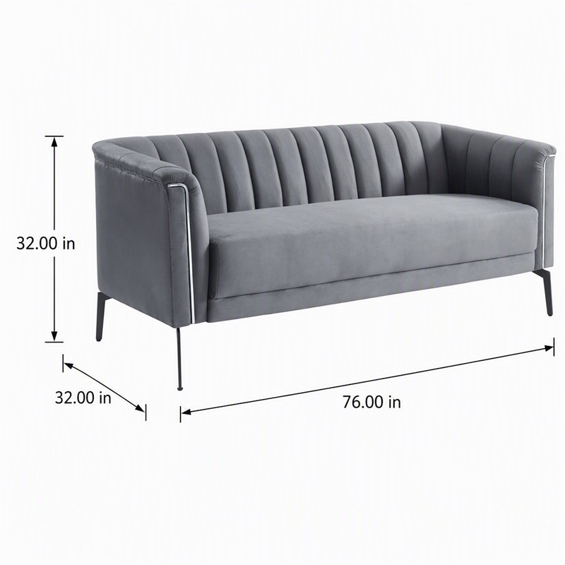 Pemberly Row Modern Polyester and Metal Sofa in Dark Gray and Black