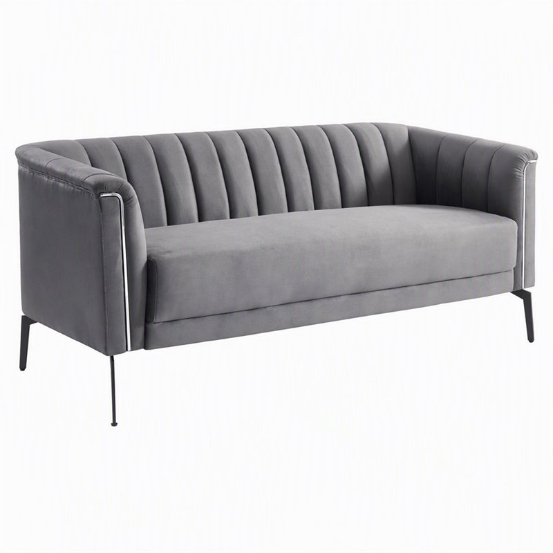 Pemberly Row Modern Polyester and Metal Sofa in Dark Gray and Black