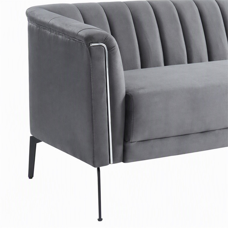 Pemberly Row Modern Polyester and Metal Sofa in Dark Gray and Black