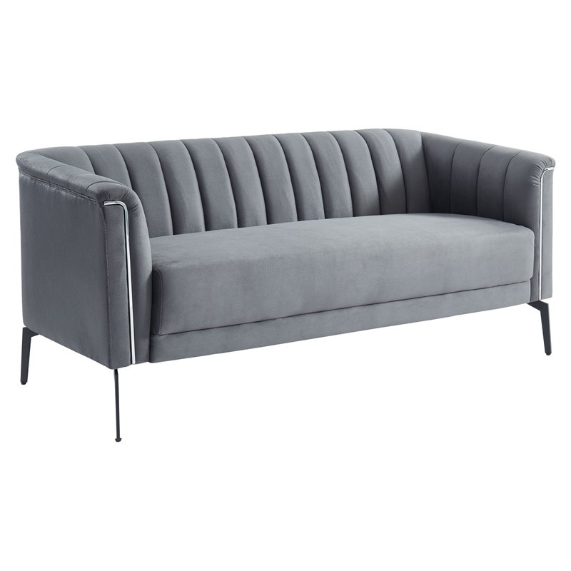 Pemberly Row Modern Polyester and Metal Sofa in Dark Gray and Black