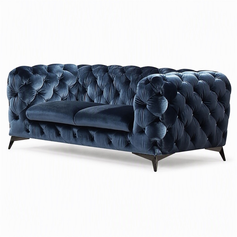 Pemberly Row Modern Blue Fabric Loveseat with Black Stainless Steel Legs