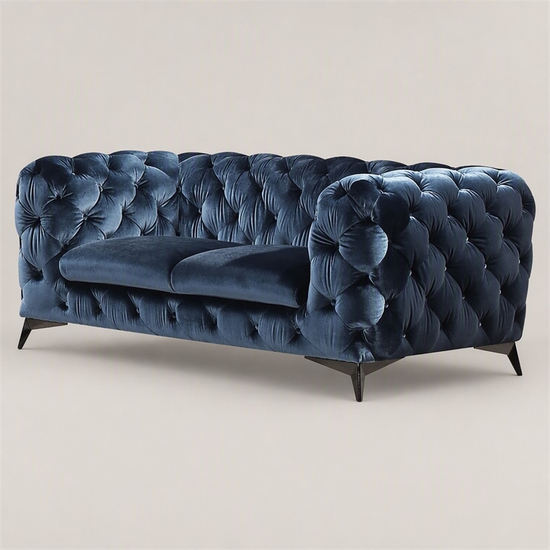 Pemberly Row Modern Blue Fabric Loveseat with Black Stainless Steel Legs