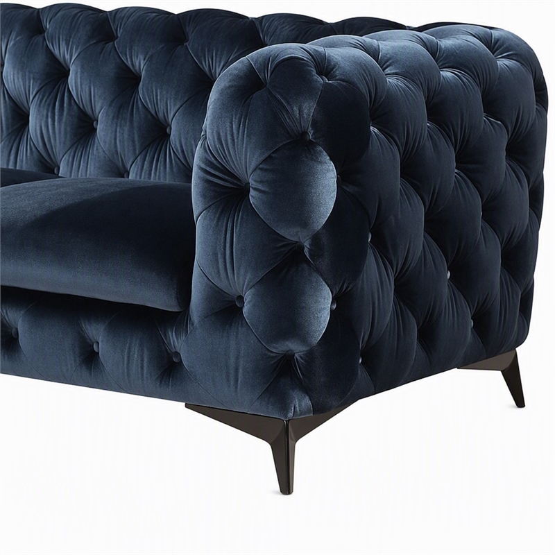 Pemberly Row Modern Blue Fabric Loveseat with Black Stainless Steel Legs