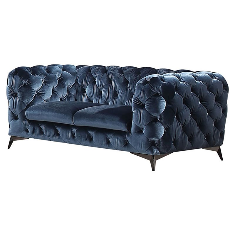 Pemberly Row Modern Blue Fabric Loveseat with Black Stainless Steel Legs