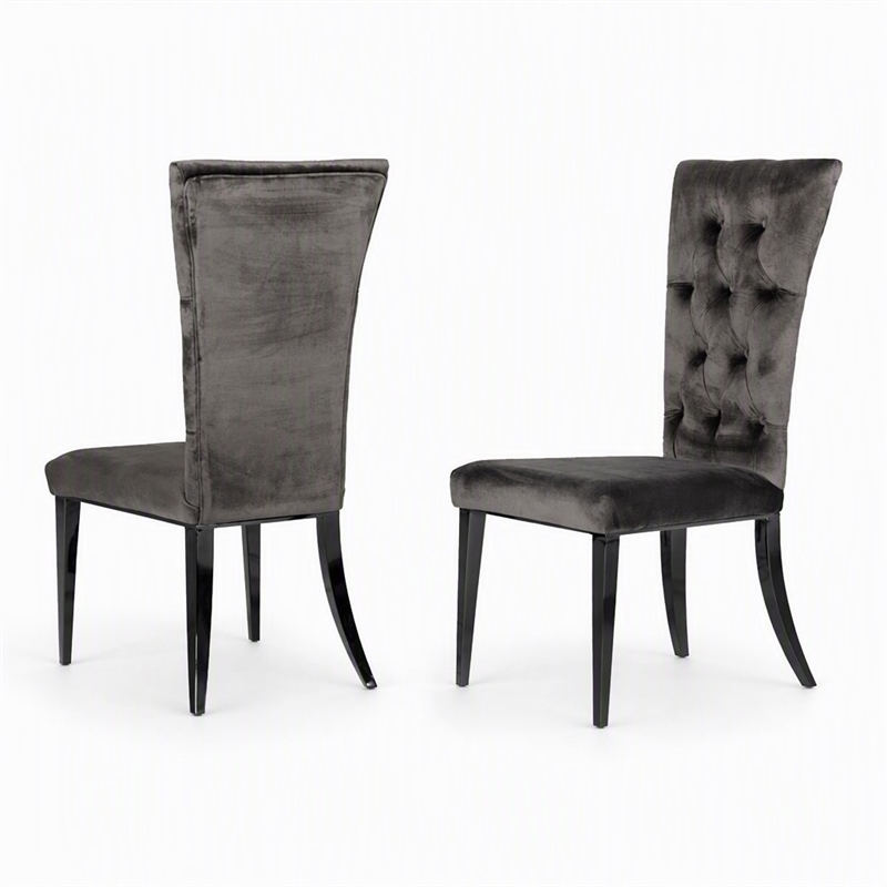 Pemberly Row Modern Velvet Dining Chairs in Gray with Metal Legs Set of 2