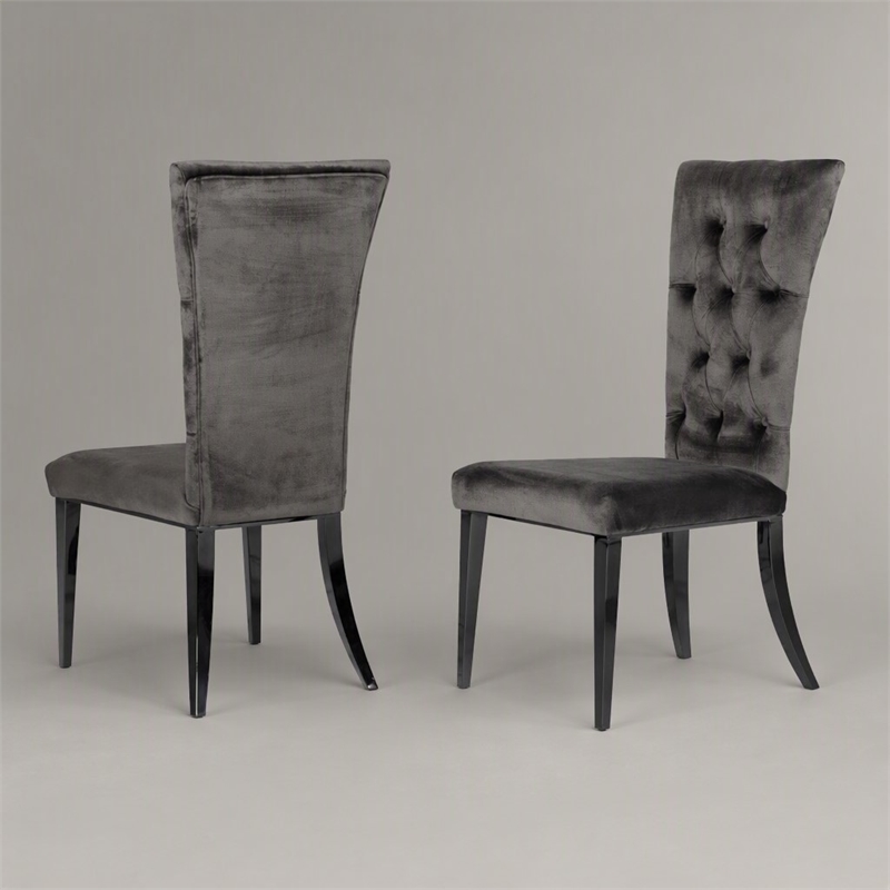 Pemberly Row Modern Velvet Dining Chairs in Gray with Metal Legs Set of 2
