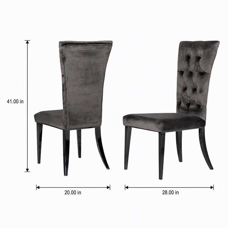 Pemberly Row Modern Velvet Dining Chairs in Gray with Metal Legs Set of 2