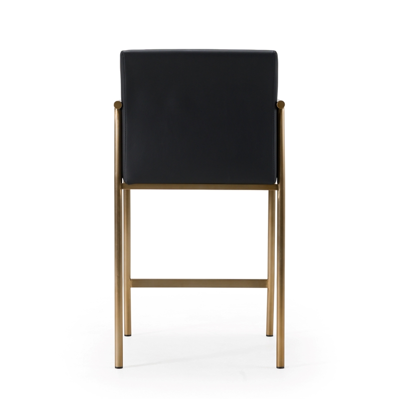 Pemberly Row Modern Black Vegan Leather and Brass Counter Chair