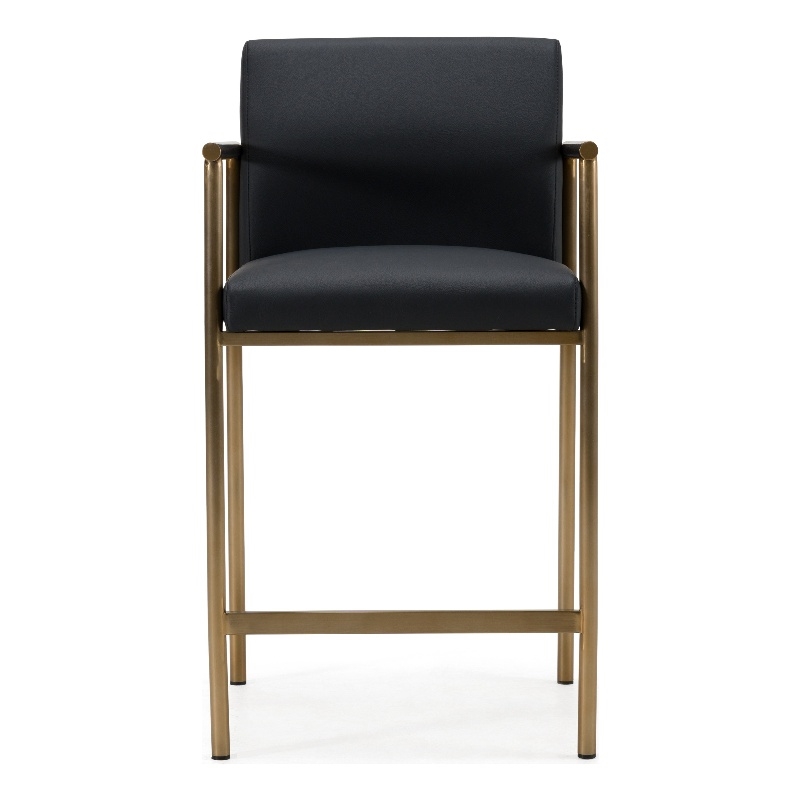 Pemberly Row Modern Black Vegan Leather and Brass Counter Chair