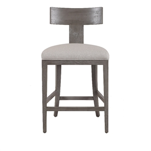 Pemberly Row Beige Linen Counter Chair with Grey Wash Wood Frame