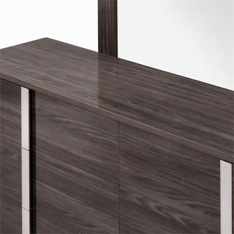 Pemberly Row Modern Engineered Wood and Glass Mirror in Gray and Clear