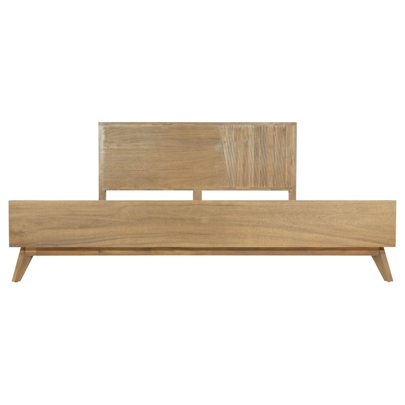Pemberly Row Acacia Queen Solid Wood Bed in Walnut with Panel Headboard