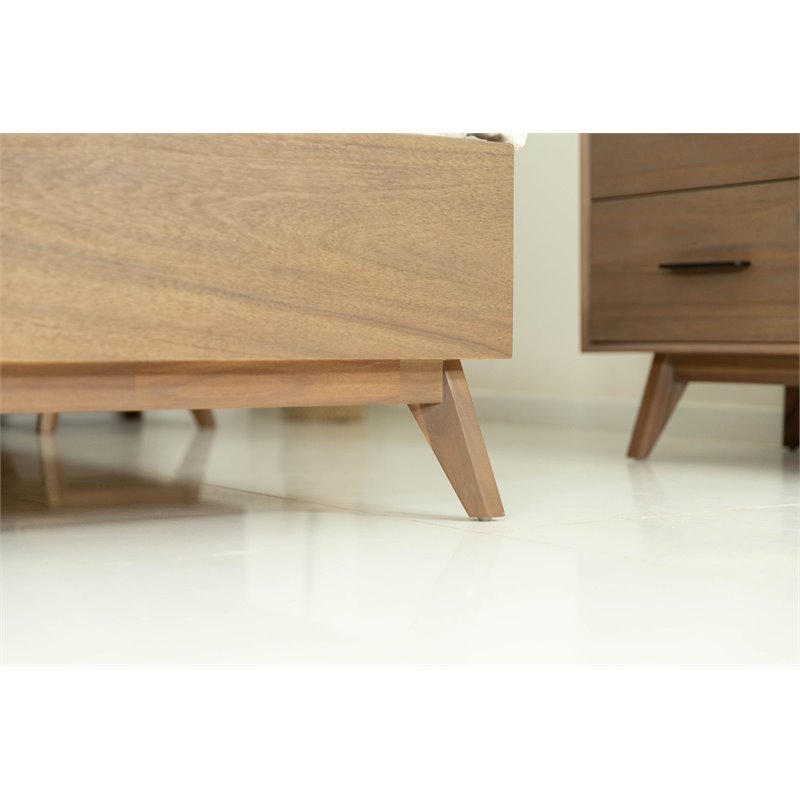 Pemberly Row Acacia Queen Solid Wood Bed in Walnut with Panel Headboard