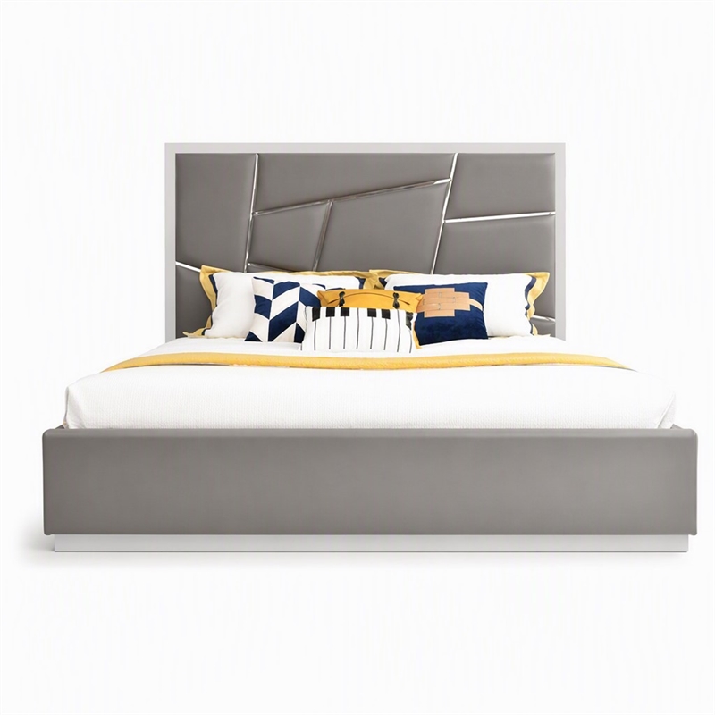 Pemberly Row Modern Bonded Leather Eastern King Bed in Gray