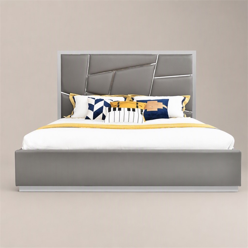 Pemberly Row Modern Bonded Leather Eastern King Bed in Gray