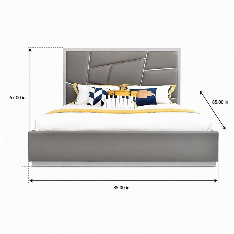 Pemberly Row Modern Bonded Leather Eastern King Bed in Gray