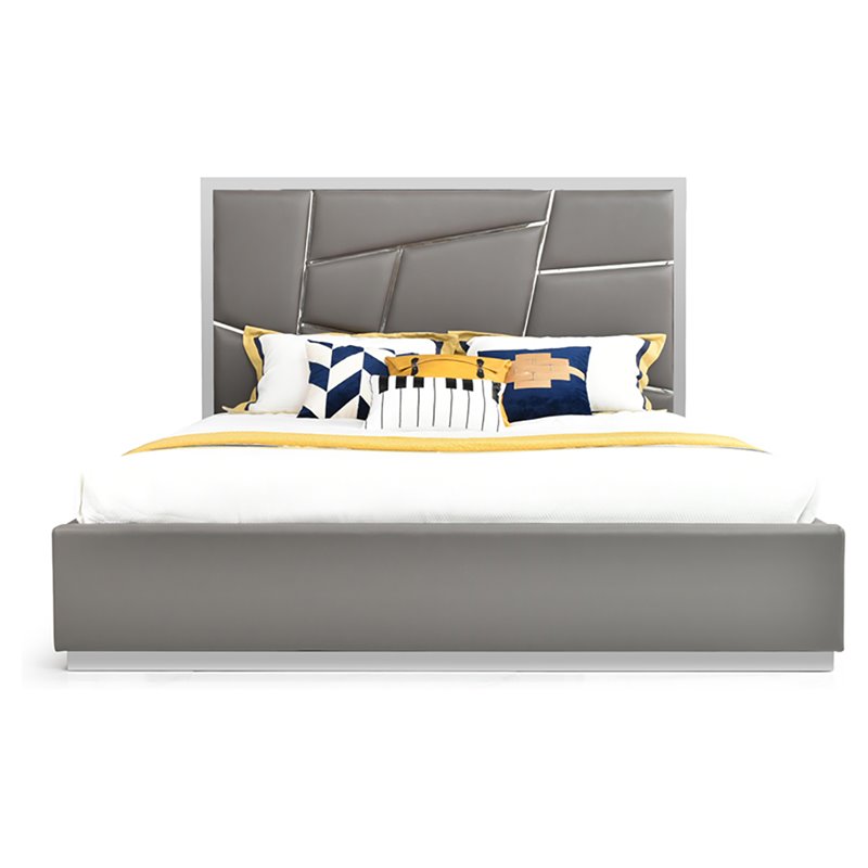 Pemberly Row Modern Bonded Leather Eastern King Bed in Gray