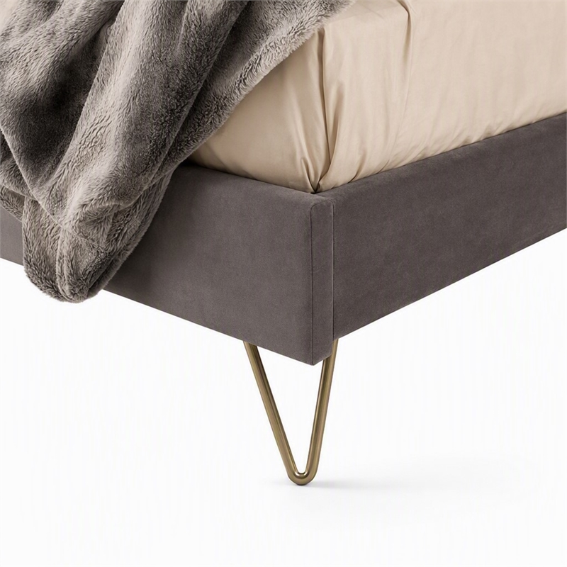 Pemberly Row Velvet & Metal Eastern King Bed in Charcoal Gray Upholstery