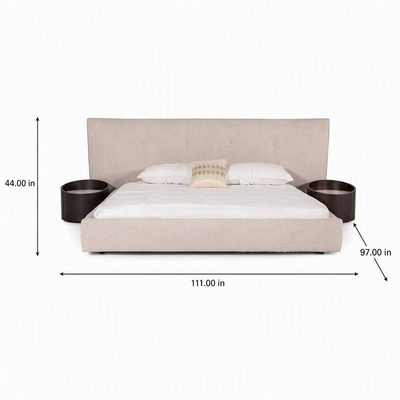Pemberly Row Modern King Fabric Bed Upholstered in Beige Cotton & Polyester