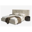 Pemberly Row Modern King Fabric Bed Upholstered in Beige Cotton & Polyester