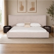 Pemberly Row Modern King Fabric Bed Upholstered in Beige Cotton & Polyester