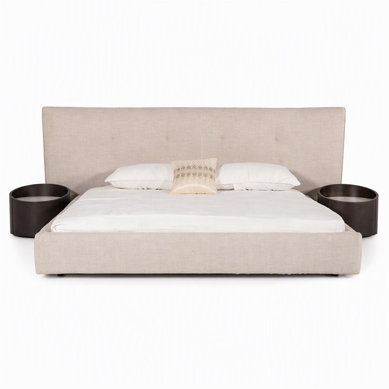 Pemberly Row Modern King Fabric Bed Upholstered in Beige Cotton & Polyester