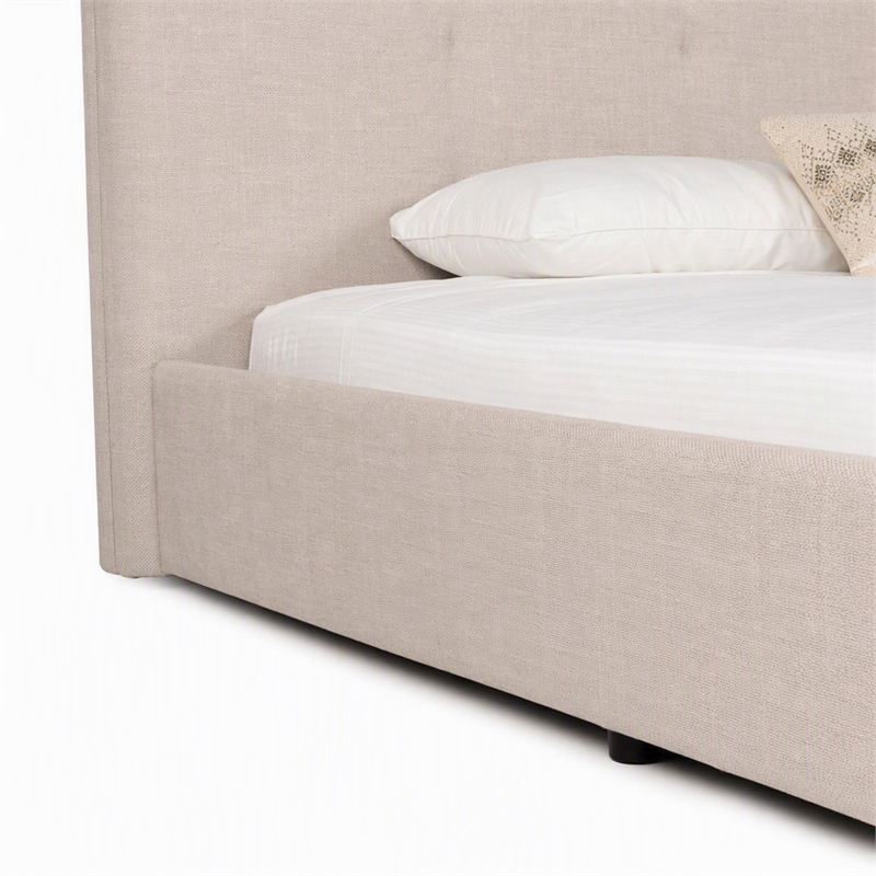 Pemberly Row Modern King Fabric Bed Upholstered in Beige Cotton & Polyester