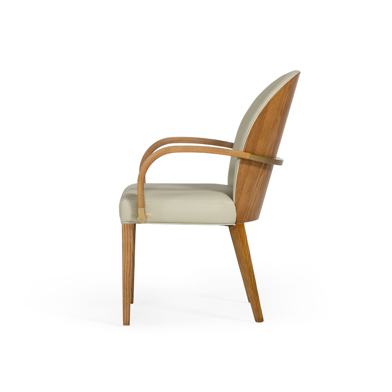 Pemberly Row Modern Faux Leather Dining Armchair in Taupe and Walnut