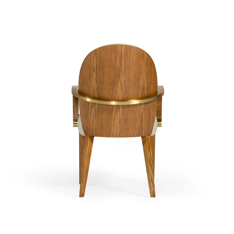 Pemberly Row Modern Faux Leather Dining Armchair in Taupe and Walnut