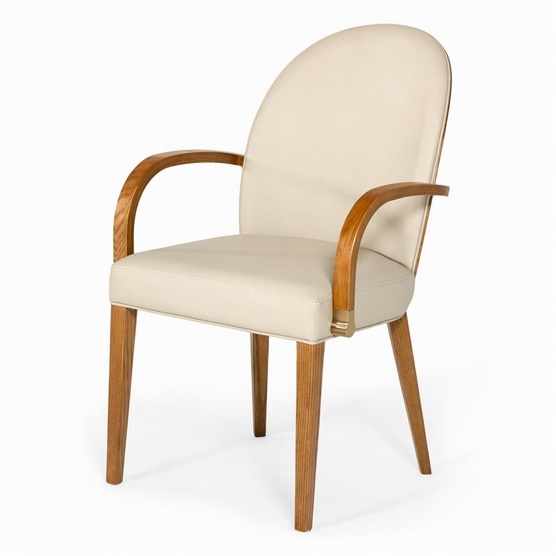 Pemberly Row Modern Faux Leather Dining Armchair in Taupe and Walnut