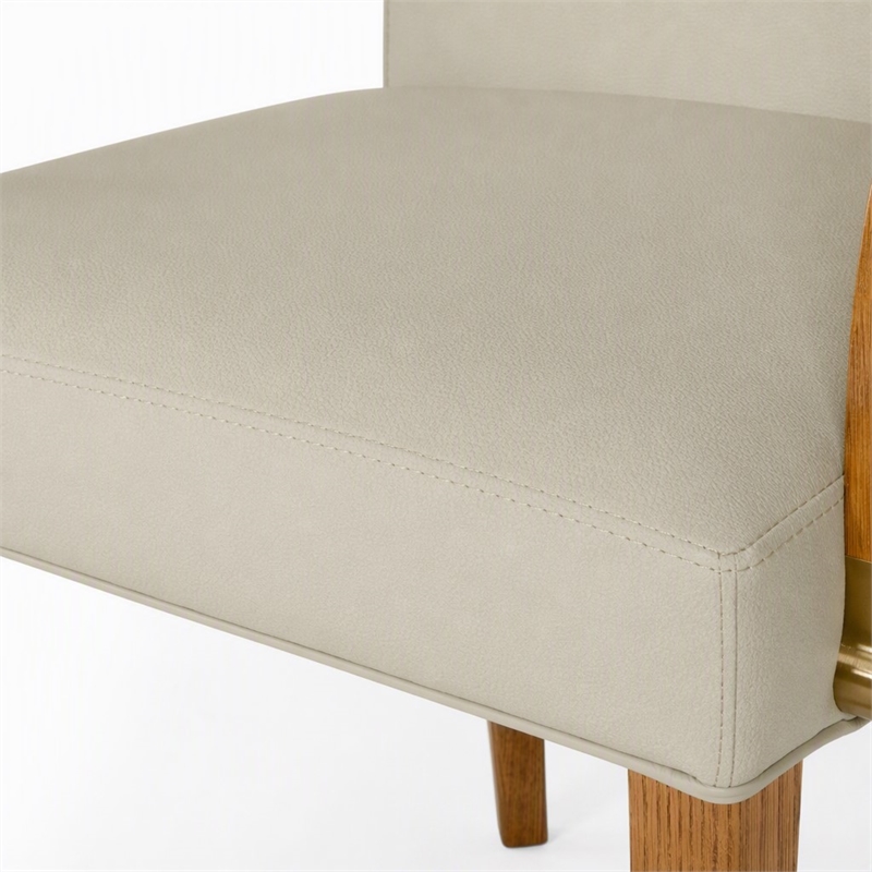 Pemberly Row Modern Faux Leather Dining Armchair in Taupe and Walnut